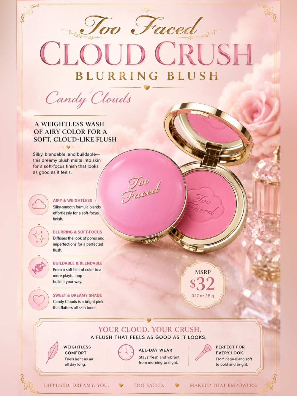Too Faced Cloud Crush Blurring Blush — Candy Clouds Pink